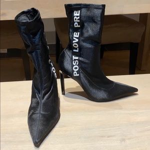 Satin, pointed toe stiletto sock booties